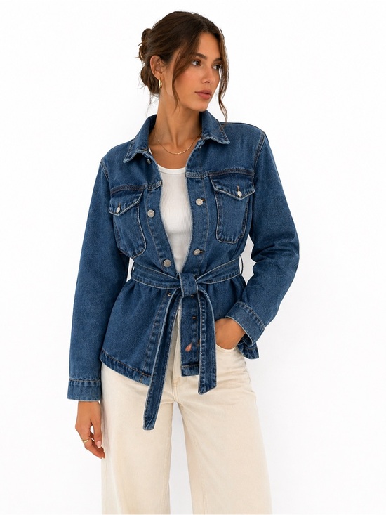 Industry Republic Clothing Jackets & Blazers - Industry Denim Utility Jacket Belted Blue Wash Lightweight Size M